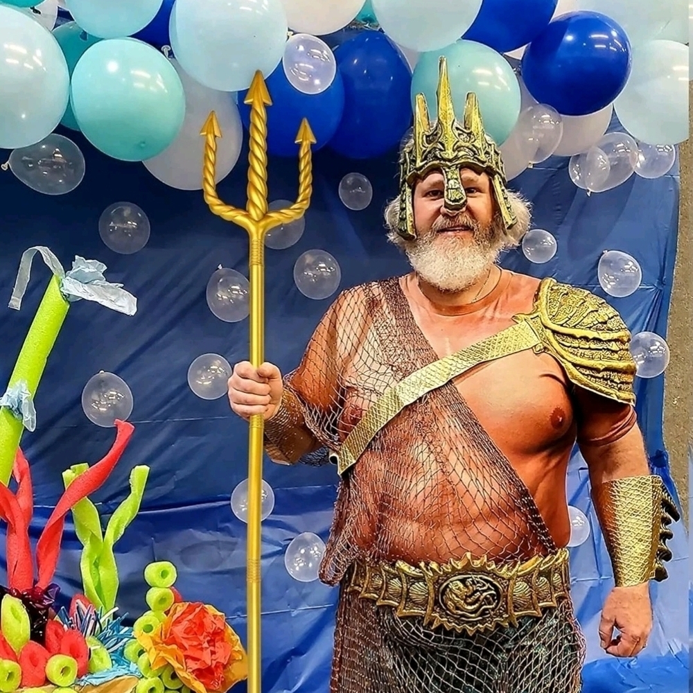 60in Gold Plastic Trident Spear Toy, King Neptune Costume Accessory for Cosplay - Picture 4 of 4